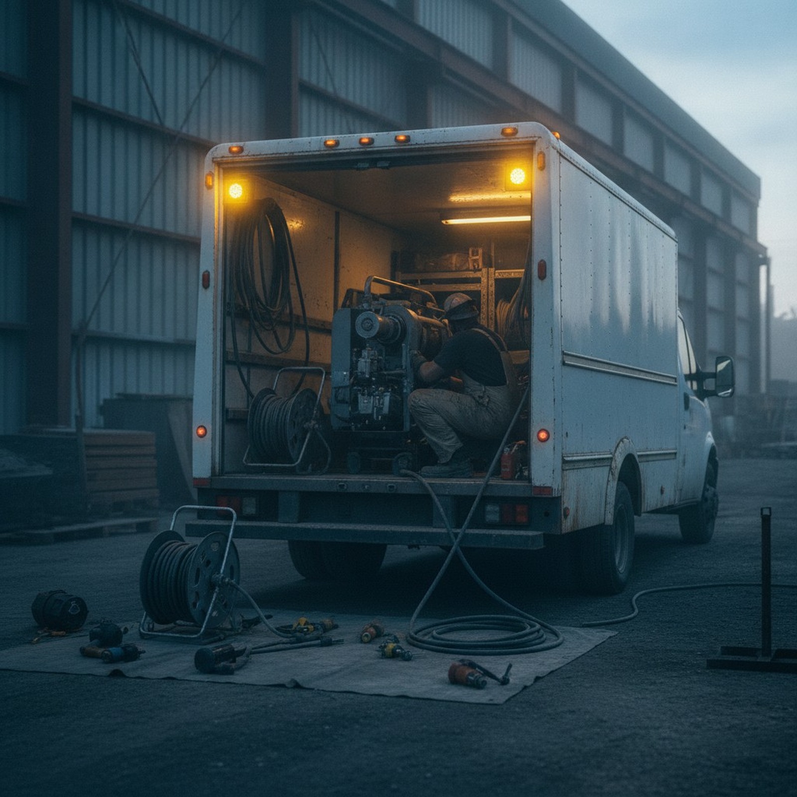 Mobile on-site repair van dispatched to a spray foam contractor's job site
